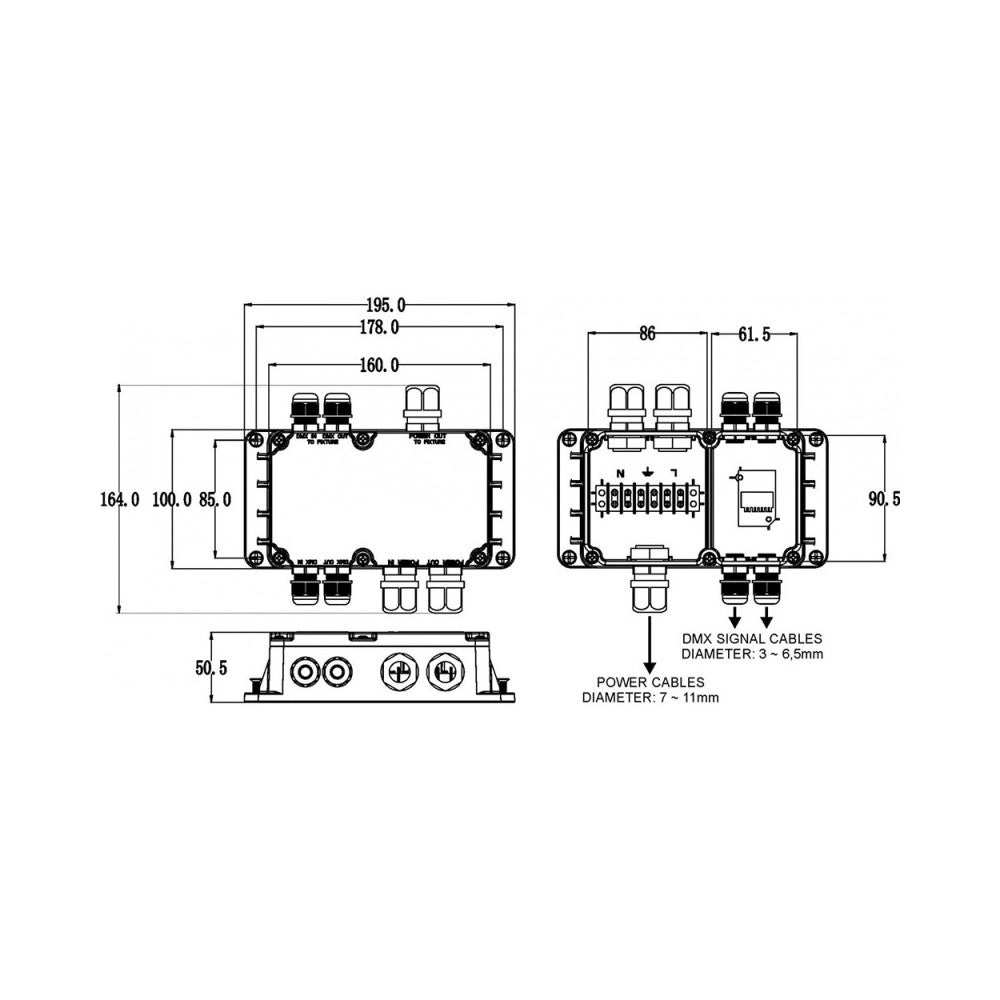 Briteq Power &amp; DMX Splitter Box IP68