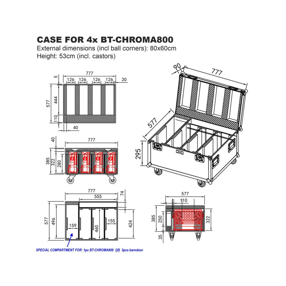 Briteq Flight Case for 4 pcs BT-CHROMA800