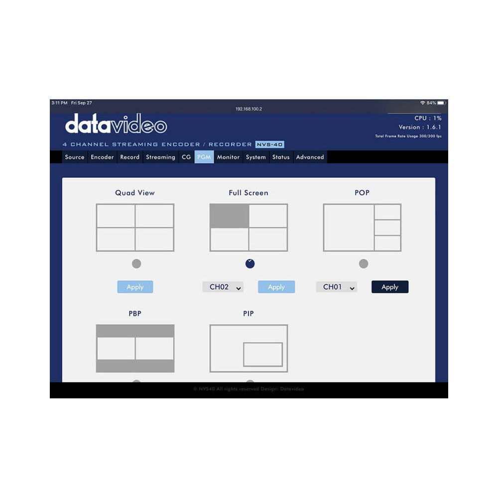 Datavideo  4 Channel Streaming Encoder/Recorder
