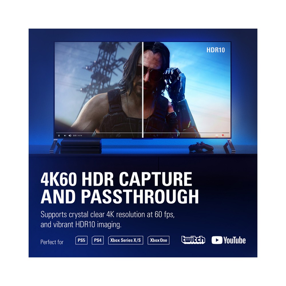 Solución de captura de Elgato compatible con una resolución 4K nítida a 60 fps e imágenes HDR10 vibrantes