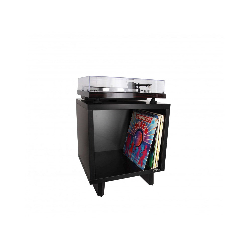 Enova Hifi Black Hi-Fi furniture for a turntable and more than a hundred vinyls, rear closed