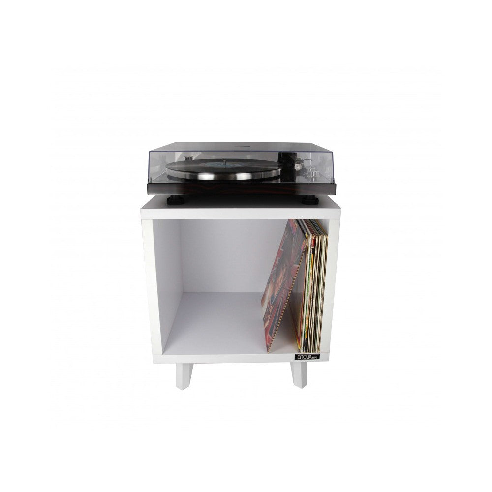 Enova Hifi White Hi-Fi furniture for turntable and more than a hundred vinyls, rear closed