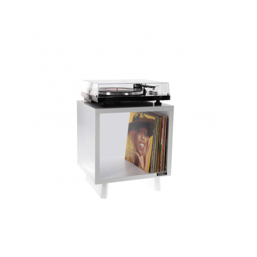 Enova Hifi White Hi-Fi furniture for turntable and more than a hundred vinyls, rear closed