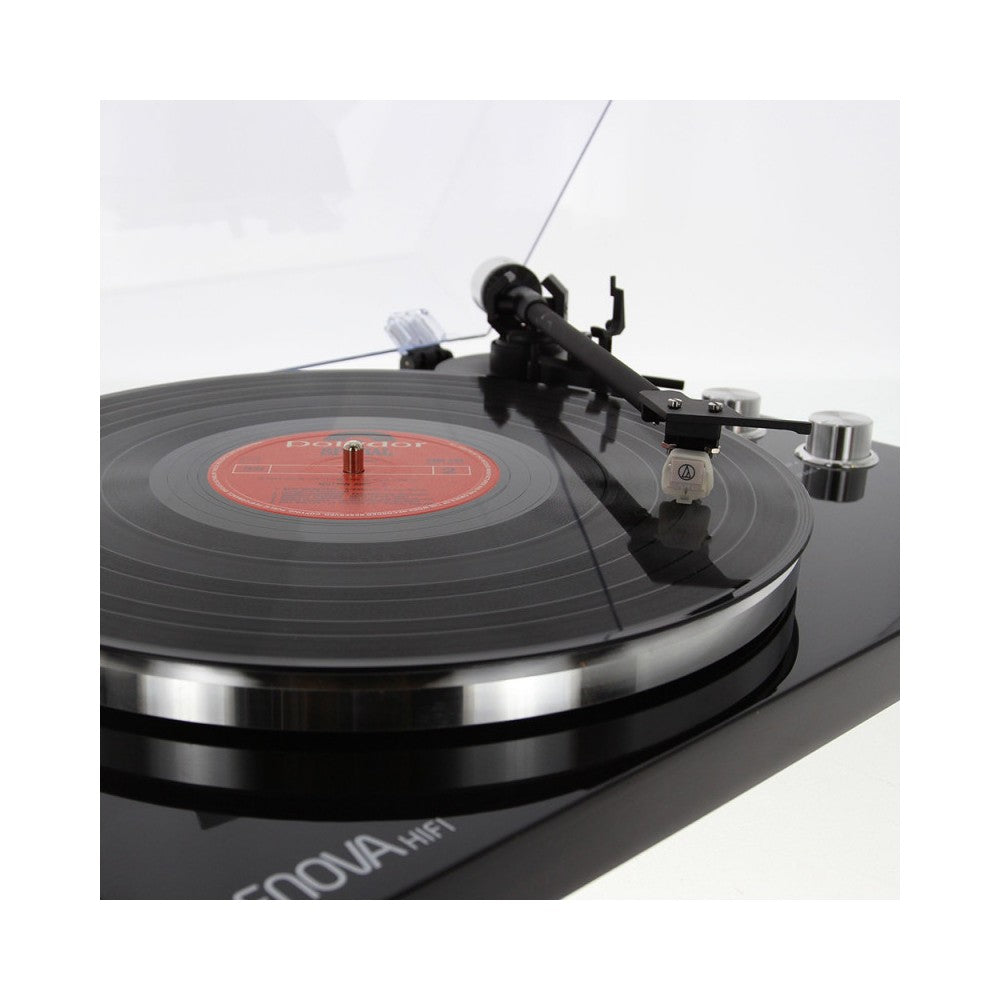 Tocadiscos USB de alta fidelidad Enova Hifi, acabado en madera oscura brillante, preamplificador RIAA, Audio Technica 3600L