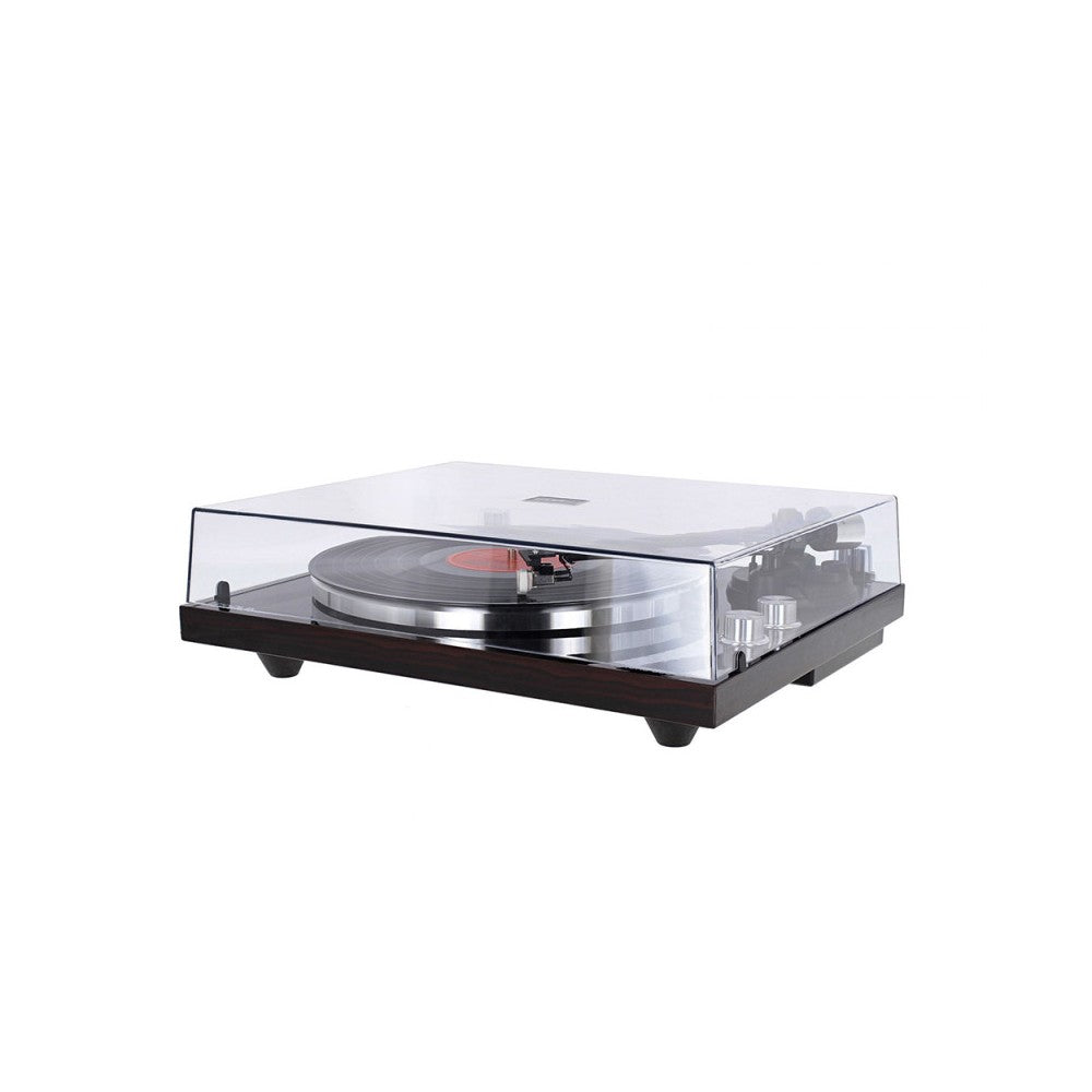 Tocadiscos USB de alta fidelidad Enova Hifi, acabado en madera oscura brillante, preamplificador RIAA, Audio Technica 3600L