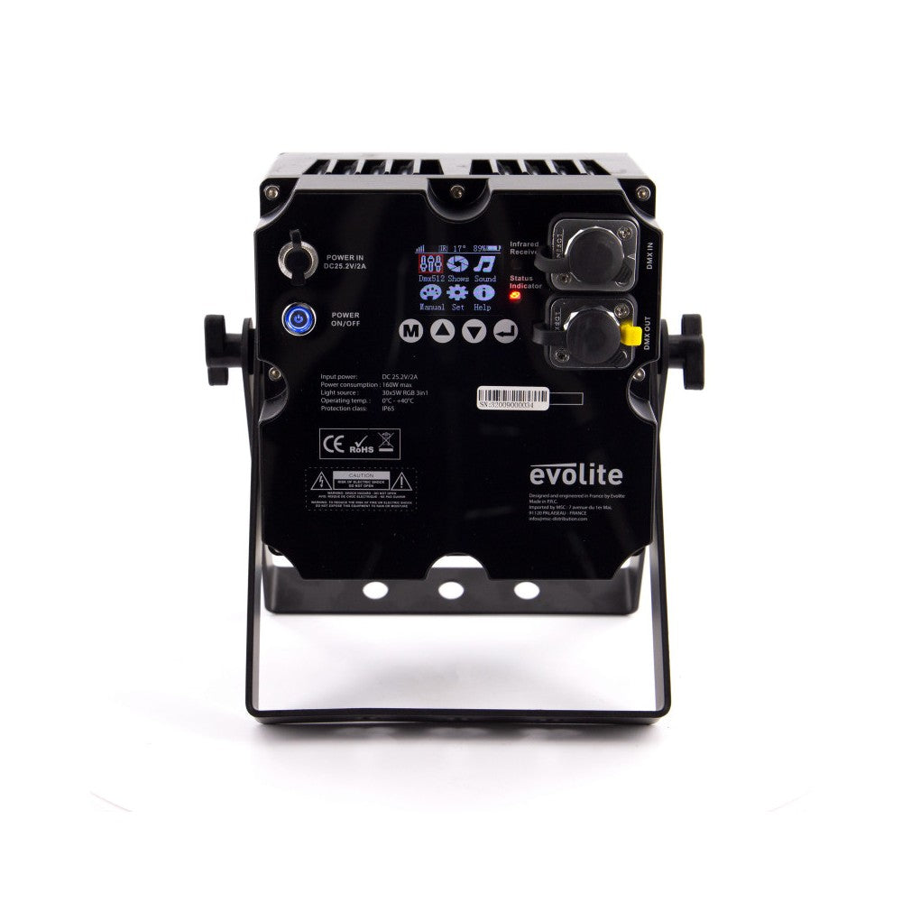 Evolite Battery-powered 30 x 5 W RGB LED architectural projector with reflector system, IP 65