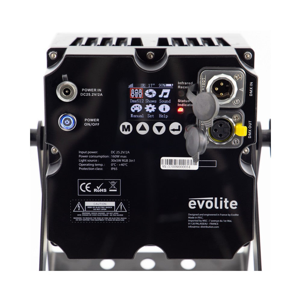 Evolite Battery-powered 30 x 5 W RGB LED architectural projector with reflector system, IP 65