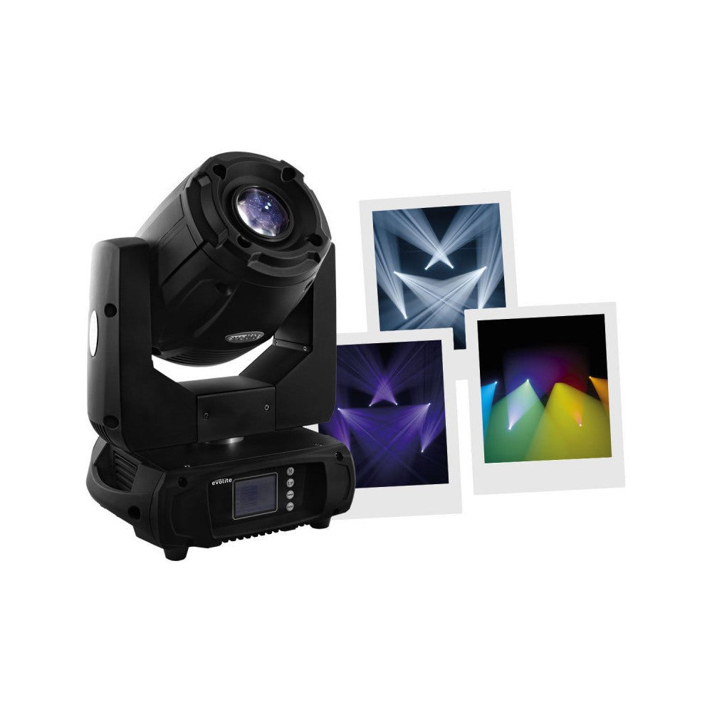 Evolite 180 W LED spot moving head controllable in DMX