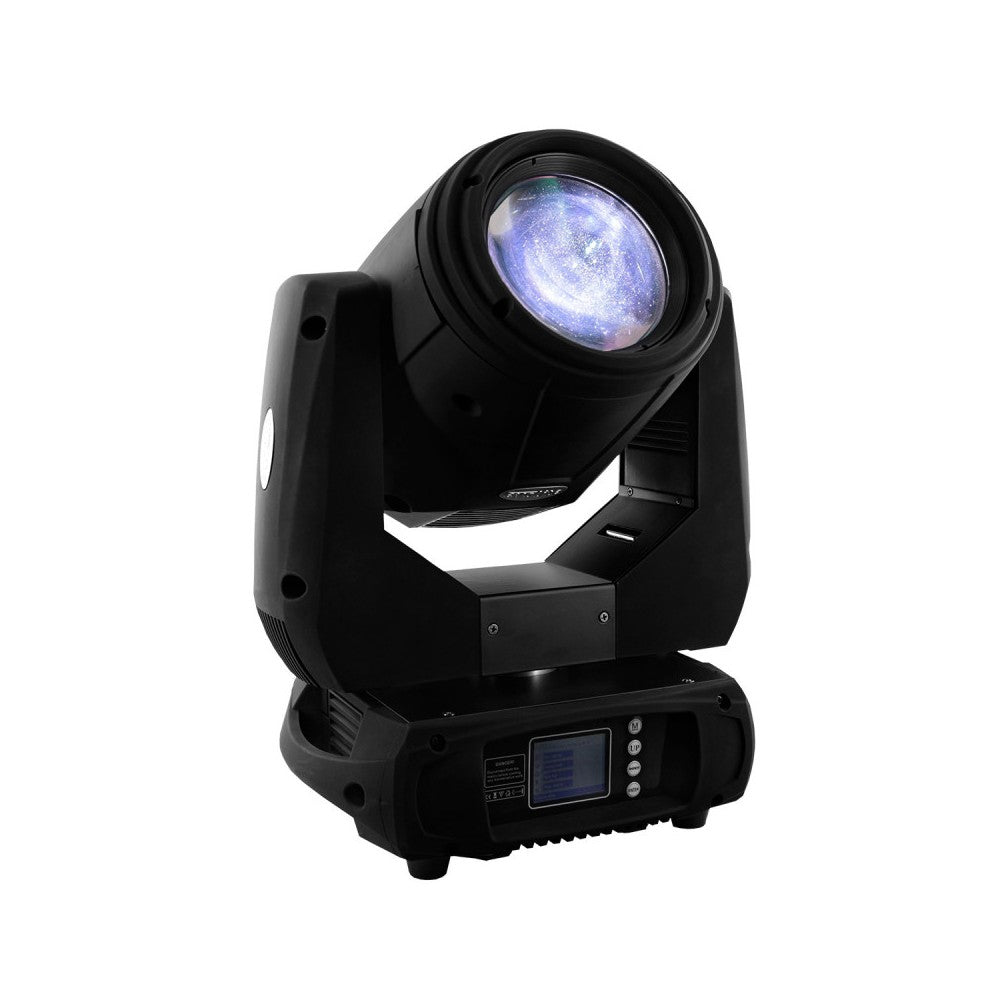 Evolite Professional moving head equipped with an Osram 230 W short arc lamp, motorized zoom