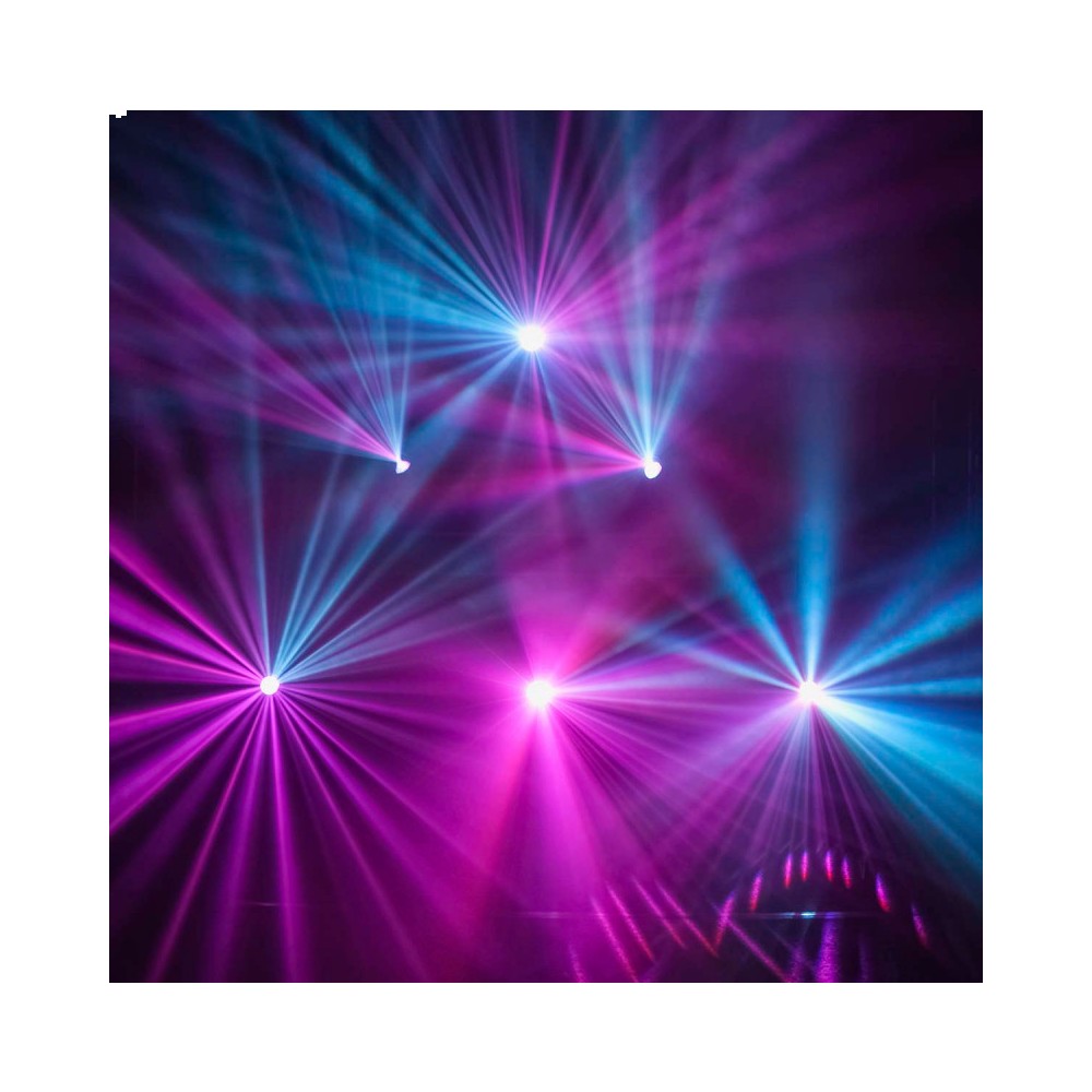 Evolite Professional moving head equipped with an Osram 230 W short arc lamp, motorized zoom