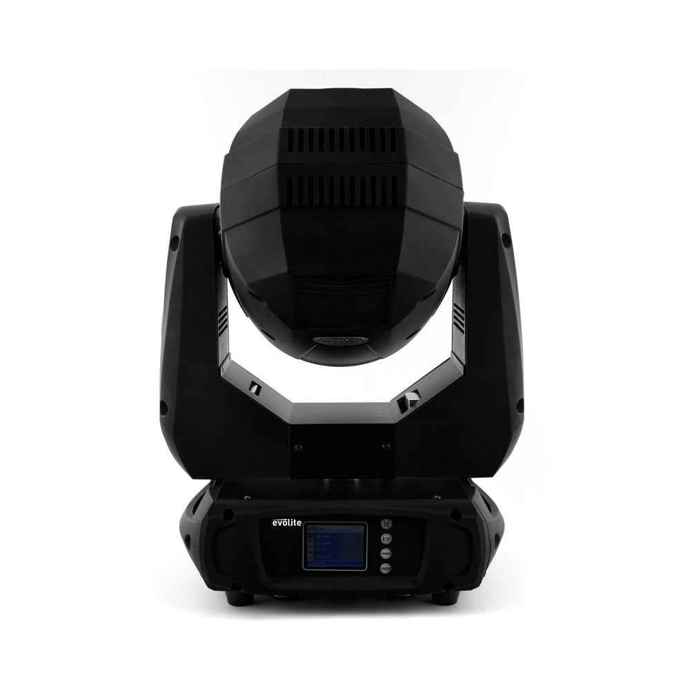 Evolite Professional moving head equipped with an Osram 230 W short arc lamp, motorized zoom