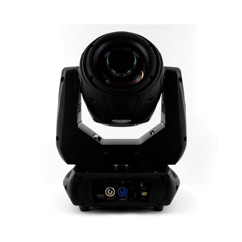 Evolite Professional moving head equipped with an Osram 230 W short arc lamp, motorized zoom