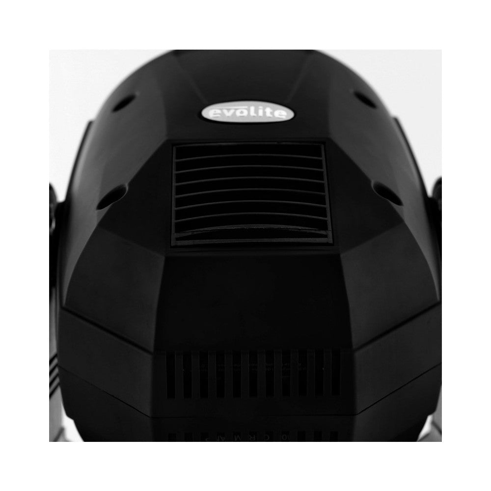 Evolite Professional moving head equipped with an Osram 230 W short arc lamp, motorized zoom