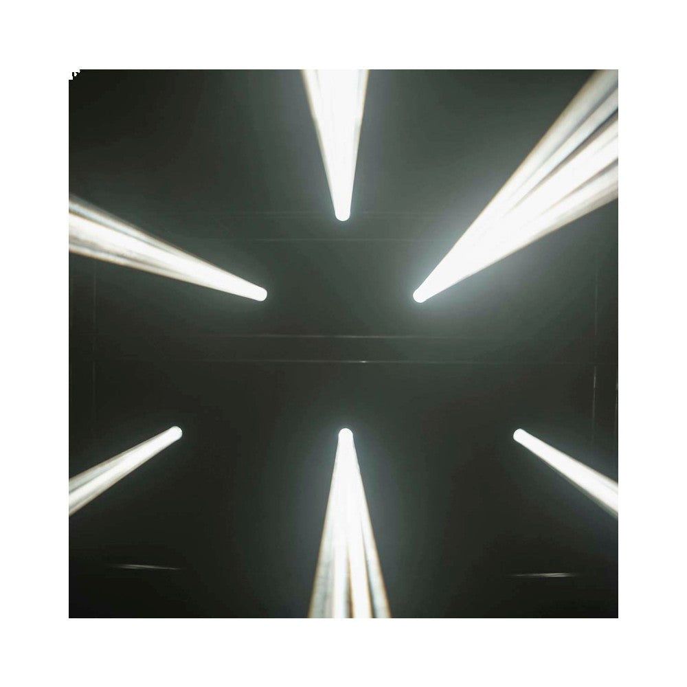 Evolite Professional moving head equipped with an Osram 230 W short arc lamp, motorized zoom