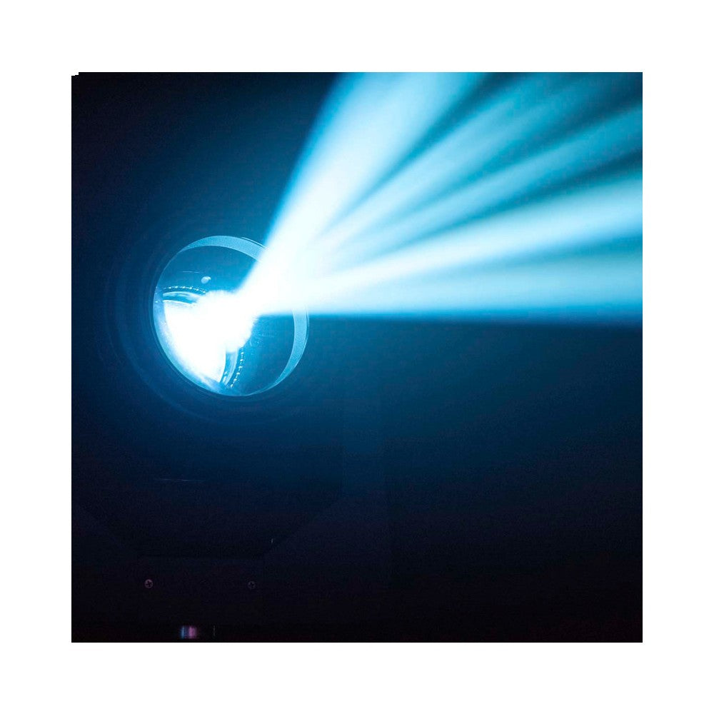 Evolite Professional moving head equipped with an Osram 230 W short arc lamp, motorized zoom