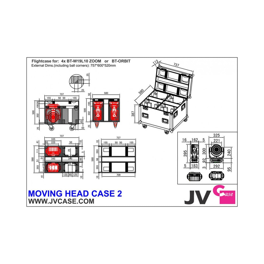 JB SYSTEMS Flight case para 4x BT-ORBIT o 4x BT-W19L10 ZOOM