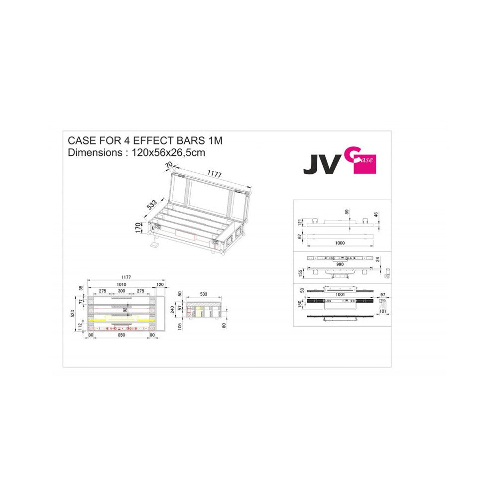 JB SYSTEMS Flight case para 4 barras de efectos de luz de 1 m