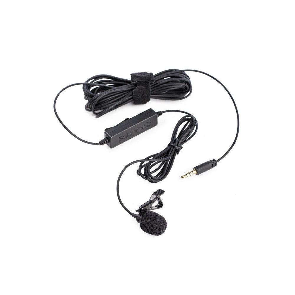 Micrófono de solapa Saramonic con conector combinado TRS/TRRS de 3,5 mm y adaptador de 6,3 mm