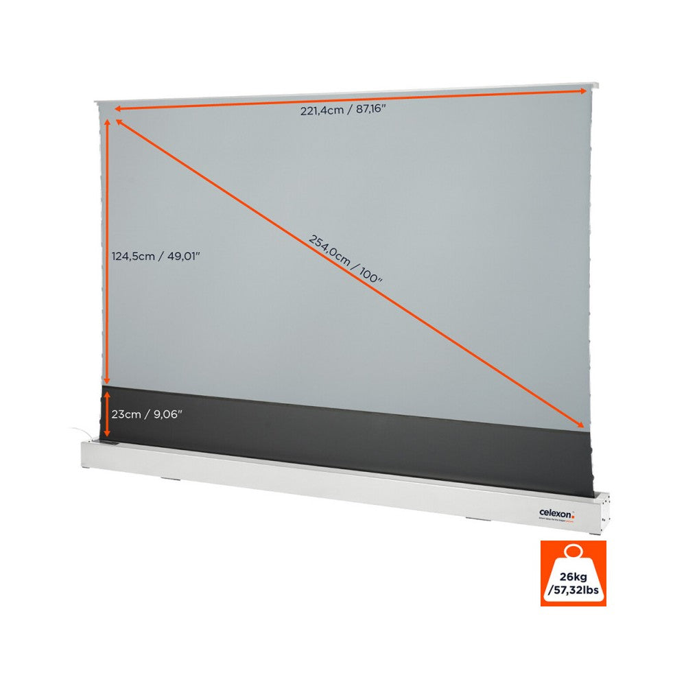 Celexon CLR HomeCinema UST High Contrast Electric Floor Screen, 221 x 124 cm, 100 inch, 16:9 - White