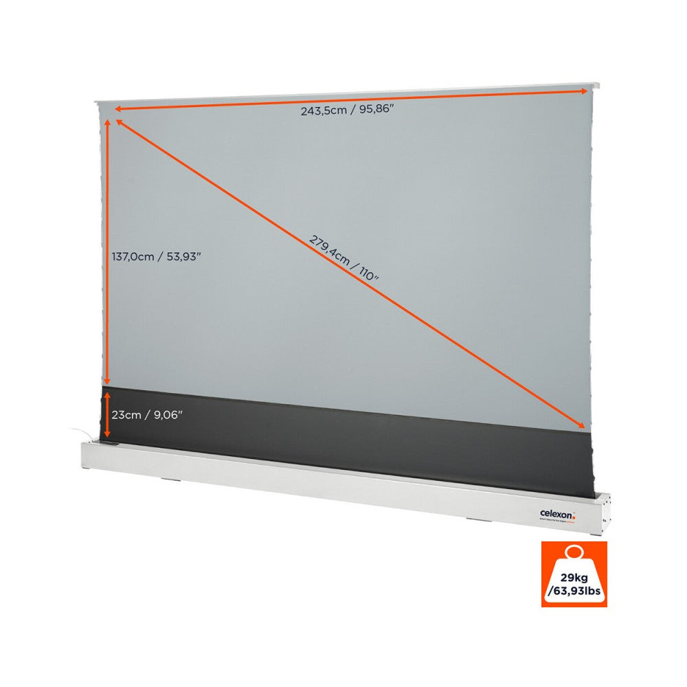 Celexon CLR HomeCinema UST High Contrast Electric Floor Screen, 243 x 137 cm, 110 inch, 16:9 - White