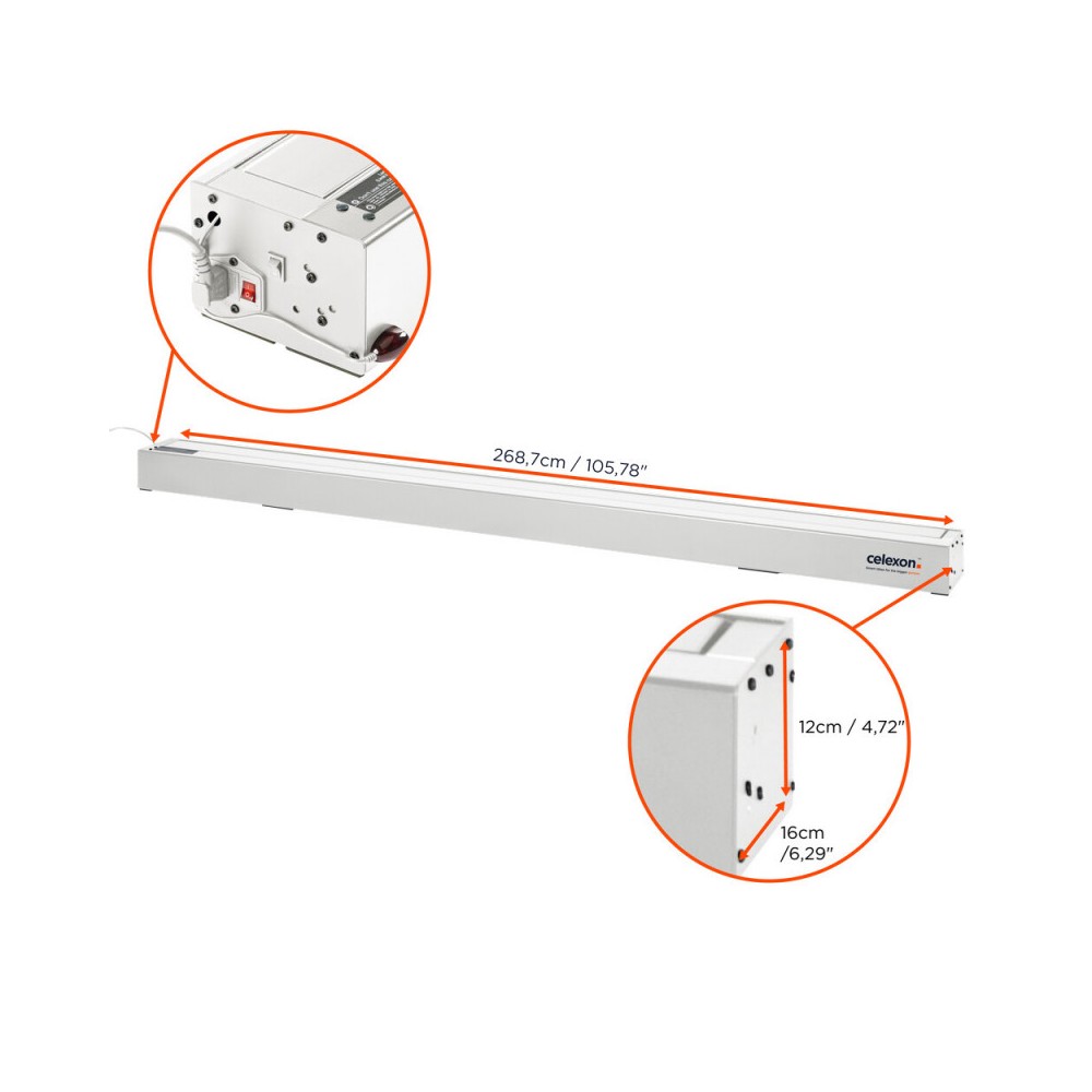 Celexon CLR HomeCinema UST High Contrast Electric Floor Screen, 243 x 137 cm, 110 inch, 16:9 - White