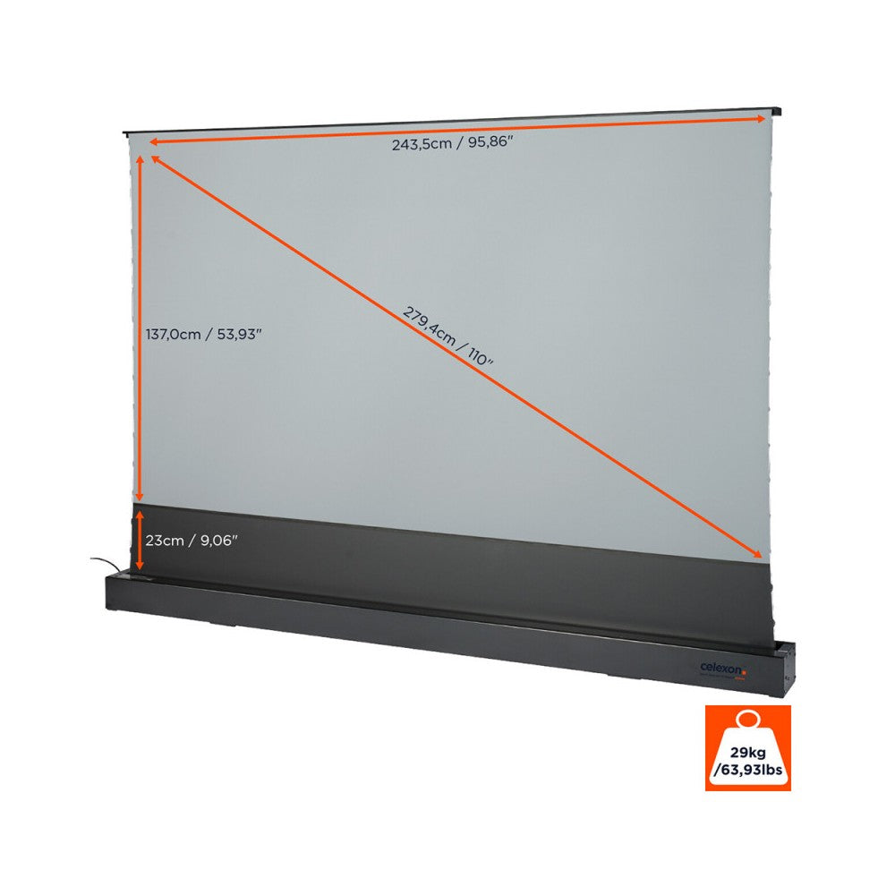 Celexon CLR HomeCinema UST High Contrast Electric Floor Screen, 243 x 137 cm, 110 inch, 16:9 - Black