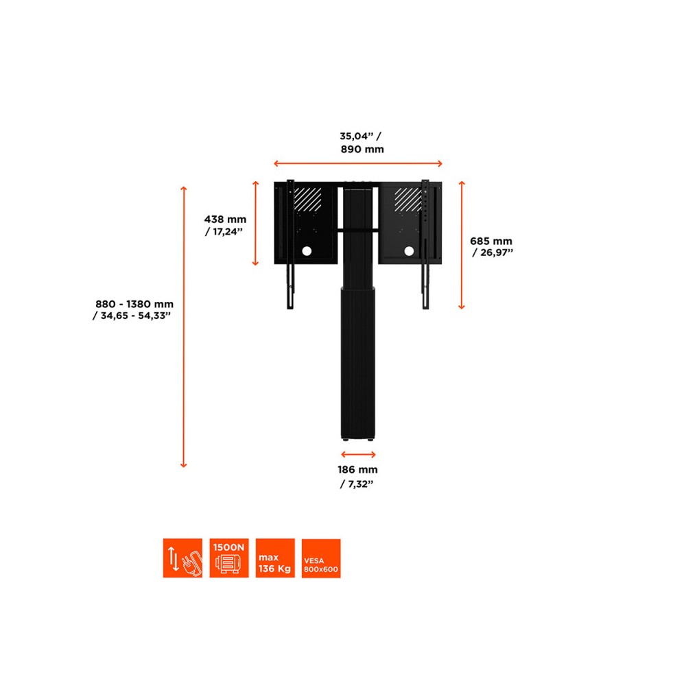 Celexon Expert electric display stand with wall mount, electrically height adjustable - 50cm - black - up to 136 kg load capacity