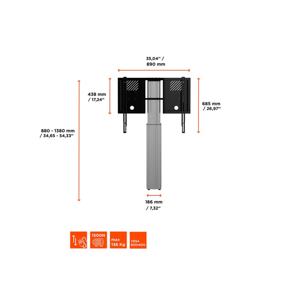 Soporte de pantalla Celexon Expert con montaje en pared, altura regulable eléctricamente - 50 cm - plata - carga hasta 139 kg