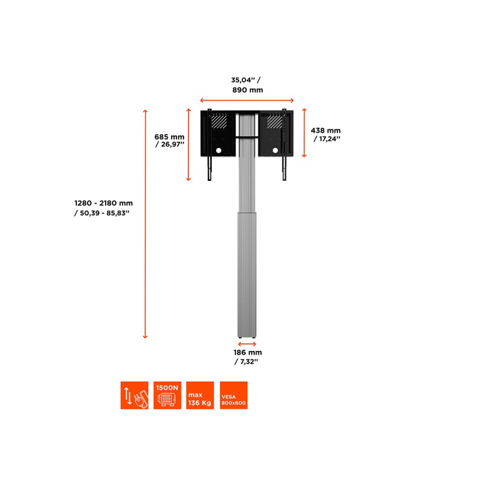 Celexon Display stand with wall mounting, electrically adjustable height - 90cm - silver