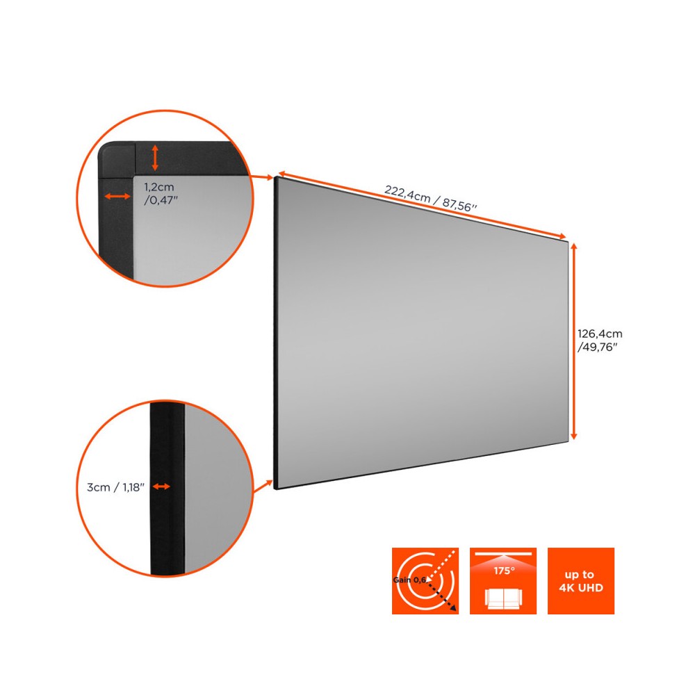Celexon CLR HomeCinema UST Fixed Frame Screen, 220 x 124 cm, 16:9