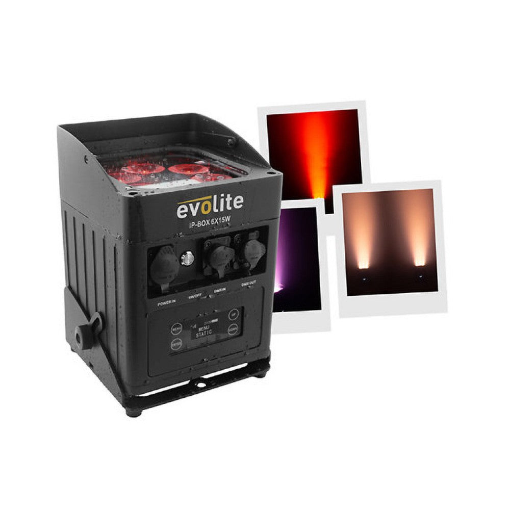 Evolite 6 x 15 W waterproof LED projector  battery powered with wireless DMX connection