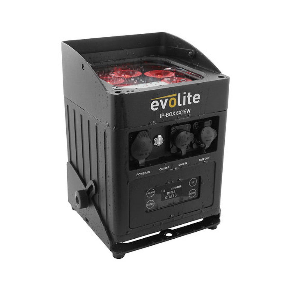 Proyector LED impermeable Evolite 6 x 15 W a batería con conexión DMX inalámbrica
