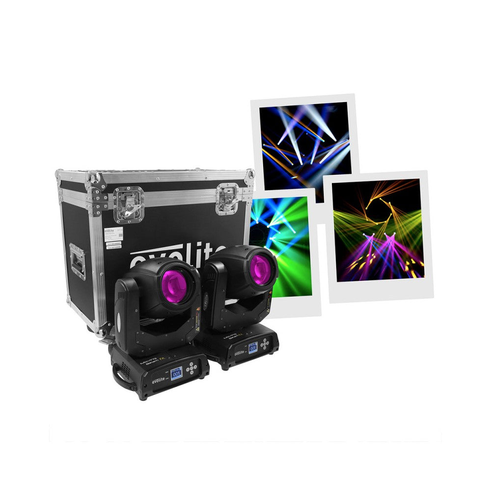 Evolite 2 x 120 W short arc lamp moving heads delivered in flight case