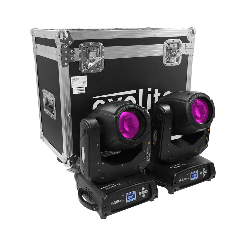 Evolite 2 x 120 W short arc lamp moving heads delivered in flight case