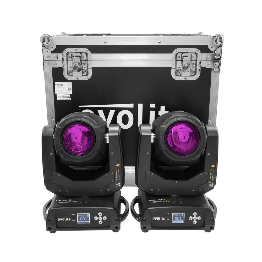 Evolite 2 x 120 W short arc lamp moving heads delivered in flight case