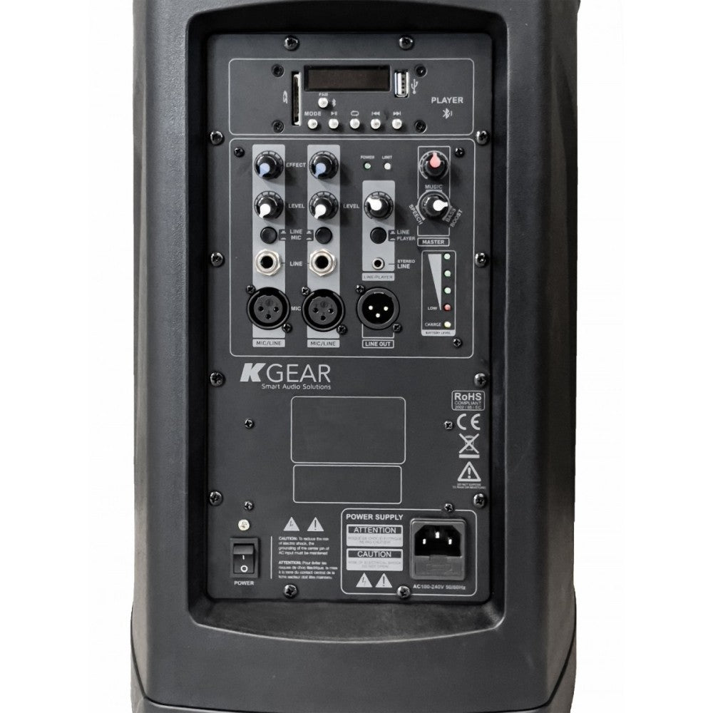 KGEAR GP8AB Impianto Audio a Colonna a Batteria Amplificato con Bluetooth