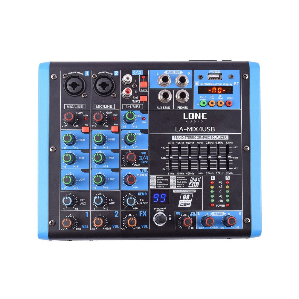 Lone Audio DSP Audio mixer console 4 input 2 mono and 2 stereo