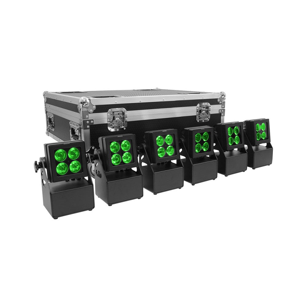 Evolite Juego de 6 proyectores TROPIKOLOR 4X15W IP65, entregado en flight case de 6 compartimentos