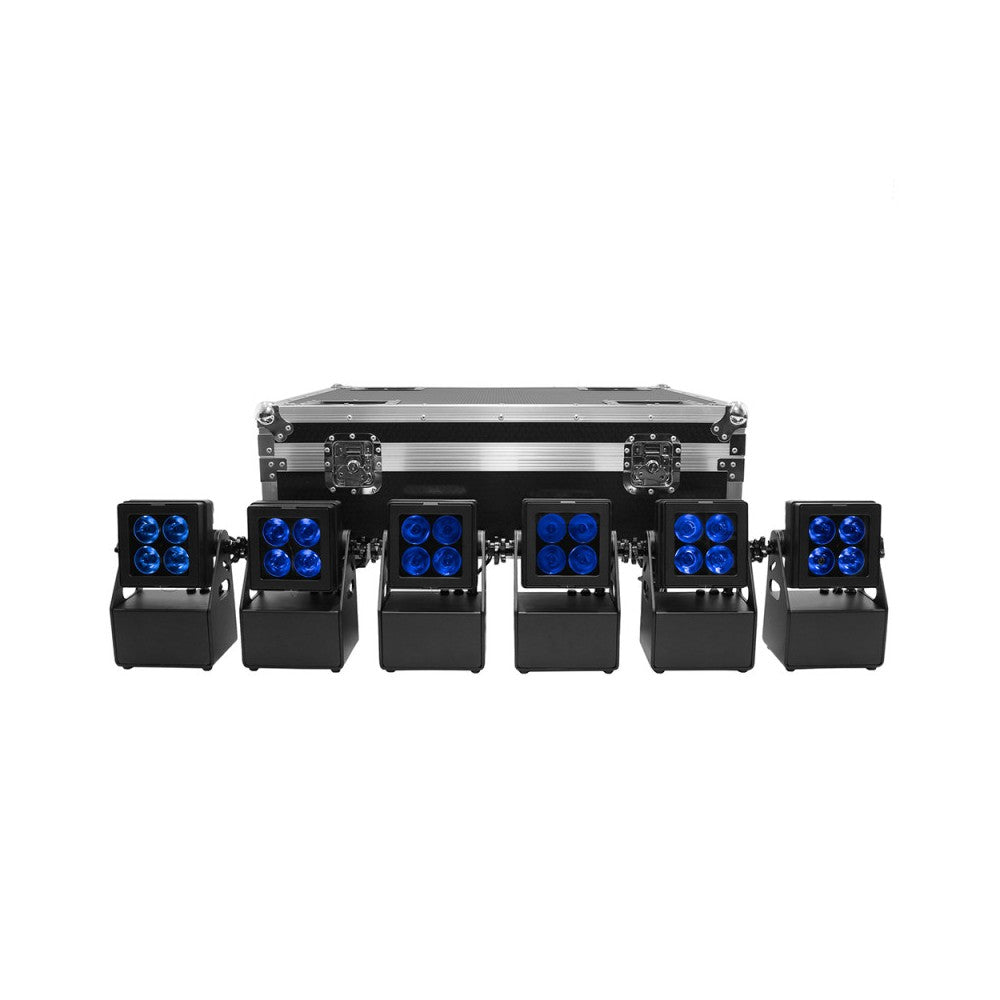 Evolite Juego de 6 proyectores TROPIKOLOR 4X15W IP65, entregado en flight case de 6 compartimentos