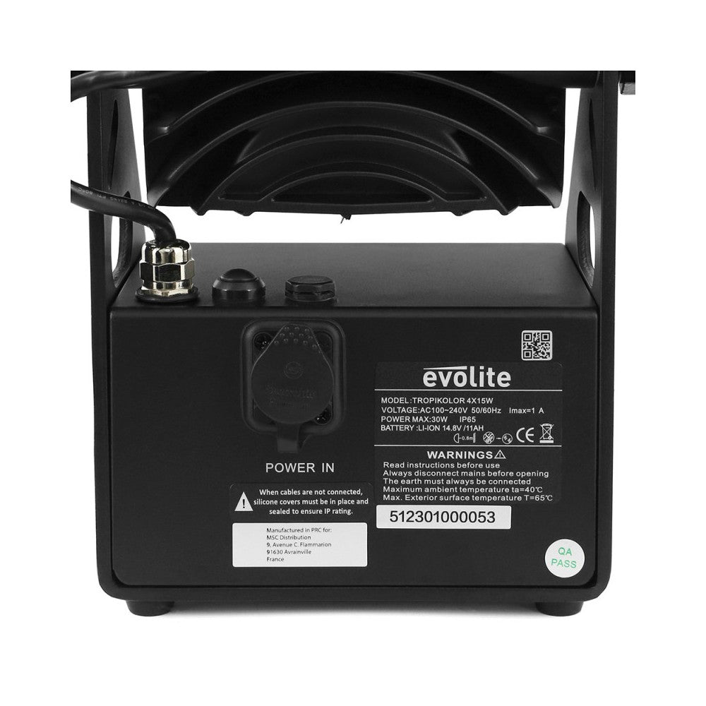 Evolite Juego de 6 proyectores TROPIKOLOR 4X15W IP65, entregado en flight case de 6 compartimentos