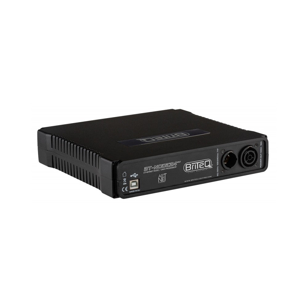 Briteq Nodo ArtNet y sACN de alta velocidad con 4 puertos DMX configurables (XLR de 3 pines), interfaz web y pantalla OLED. Compatible