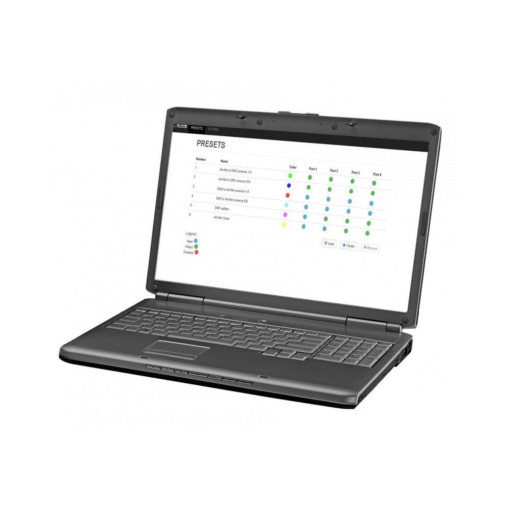 Briteq High-speed ArtNet &amp; sACN Node with 4 configurable DMX ports (XLR 5-pin), web interface and OLED display.  Compatible