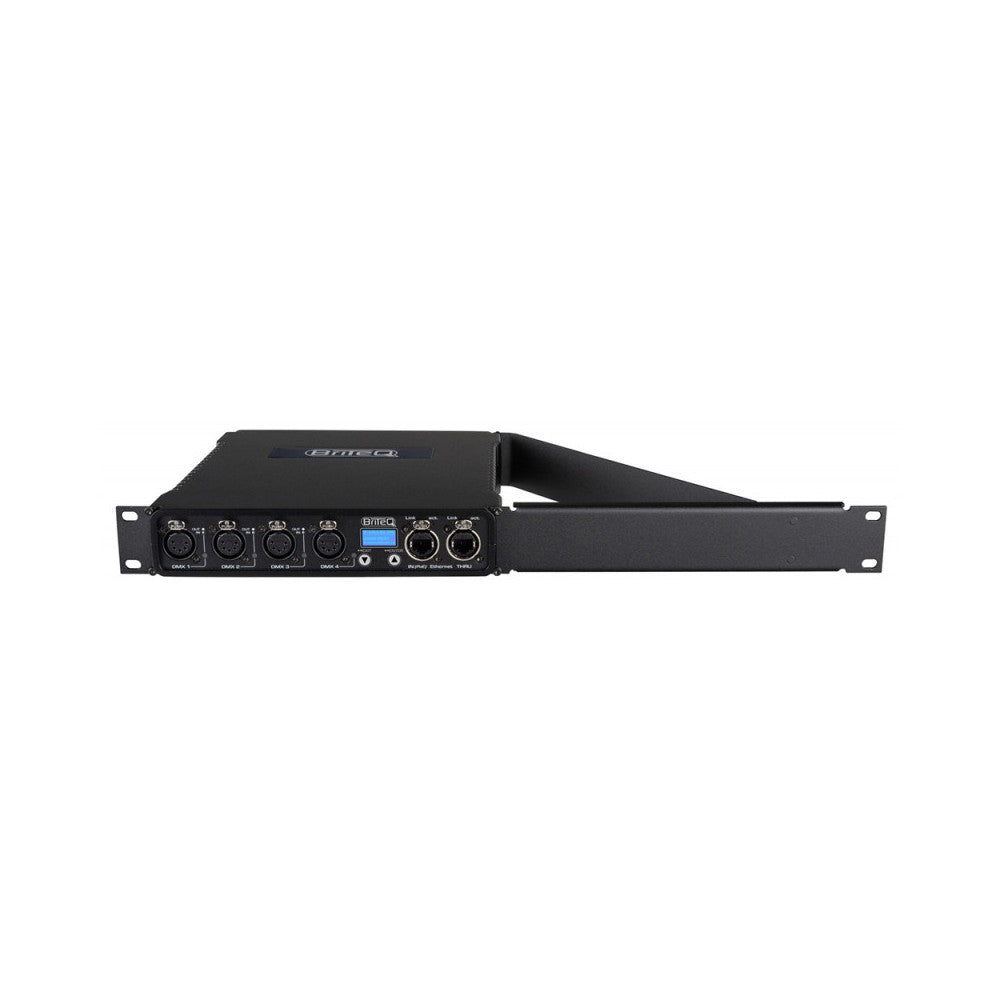 Briteq High-speed ArtNet &amp; sACN Node with 4 configurable DMX ports (XLR 5-pin), web interface and OLED display.  Compatible