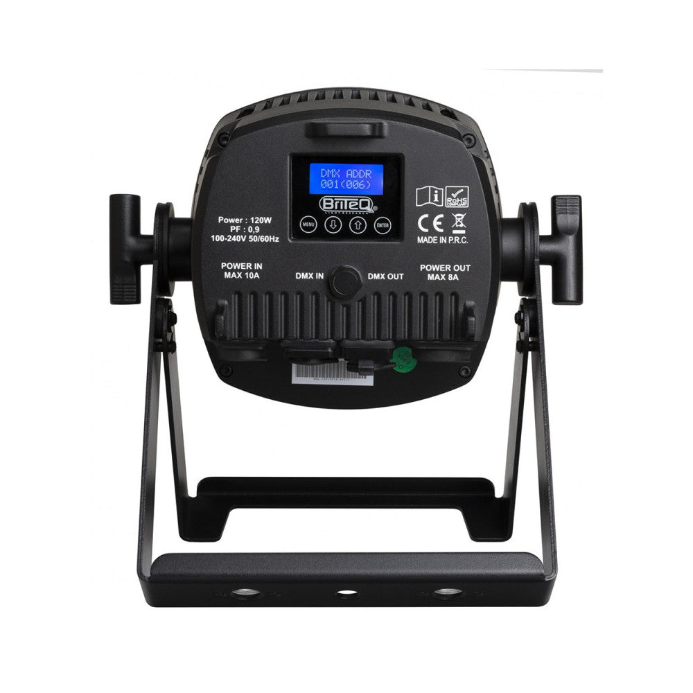 Briteq Outdoor projector with 18x8W RGBW LEDs, 20° beam angle and Neutrik TRUE1 Powercon and 5P XLR connectors and IP-fan cooling