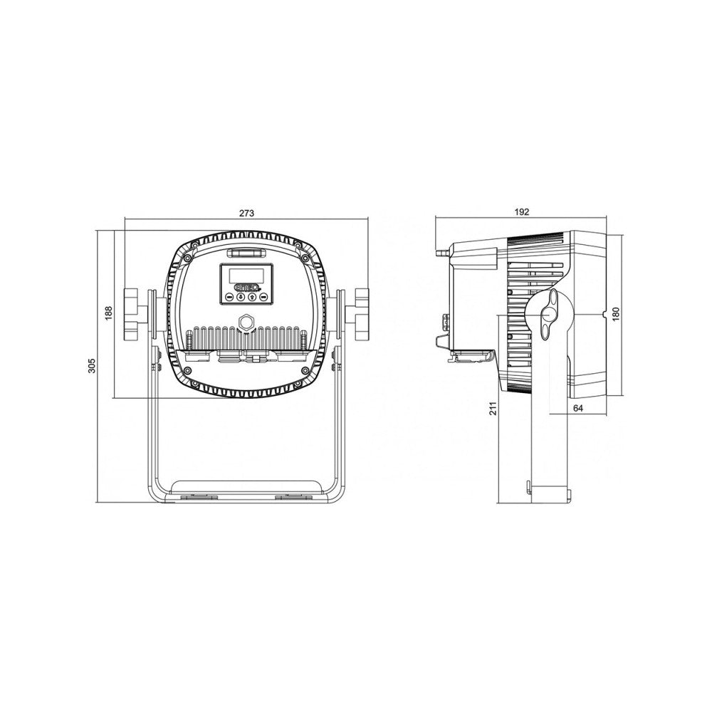 Briteq Outdoor projector with 18x8W RGBW LEDs, 20° beam angle and Neutrik TRUE1 Powercon and 5P XLR connectors and IP-fan cooling