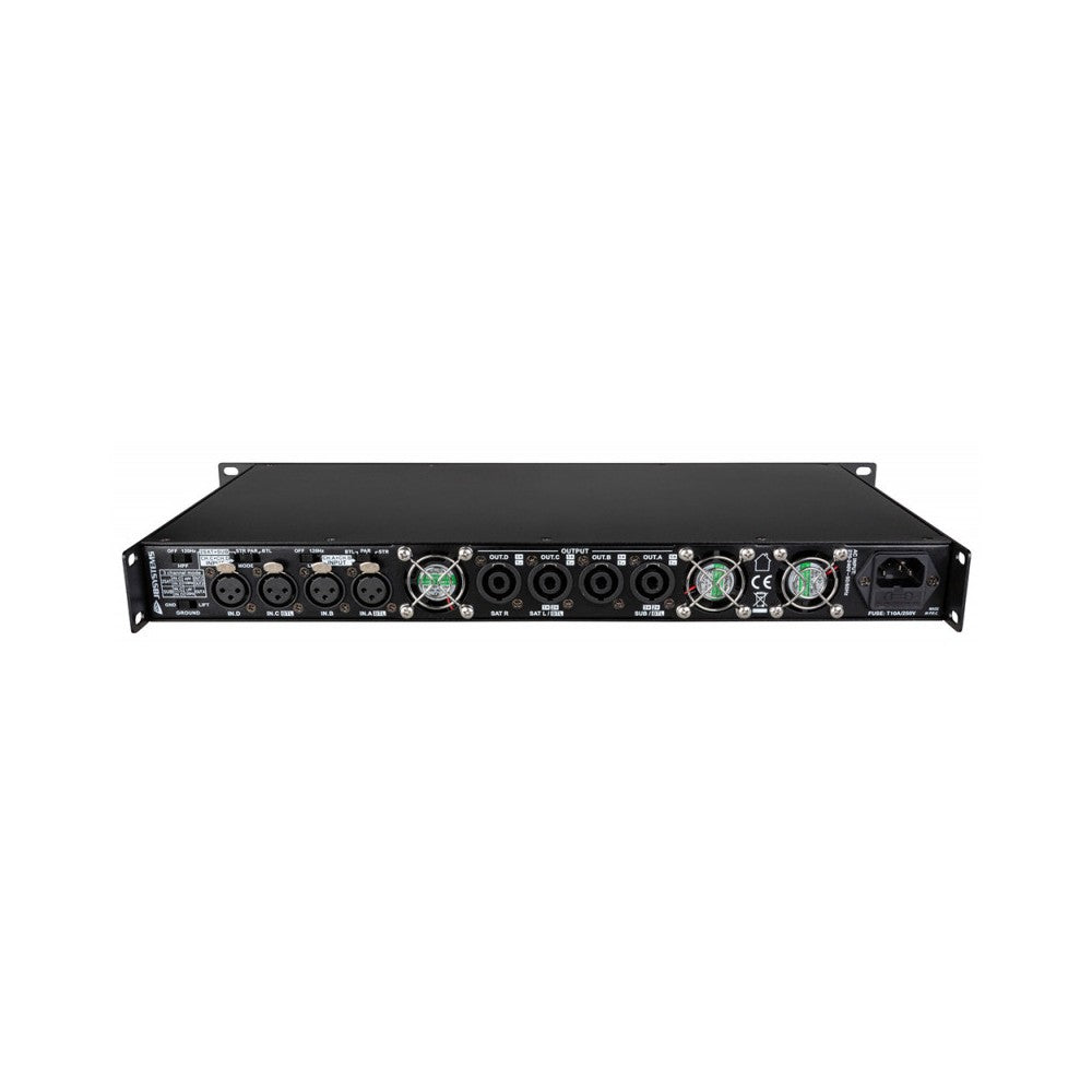 JB Systems Professional 4-channel power amplifier in an extremely compact 19" 1U-housing