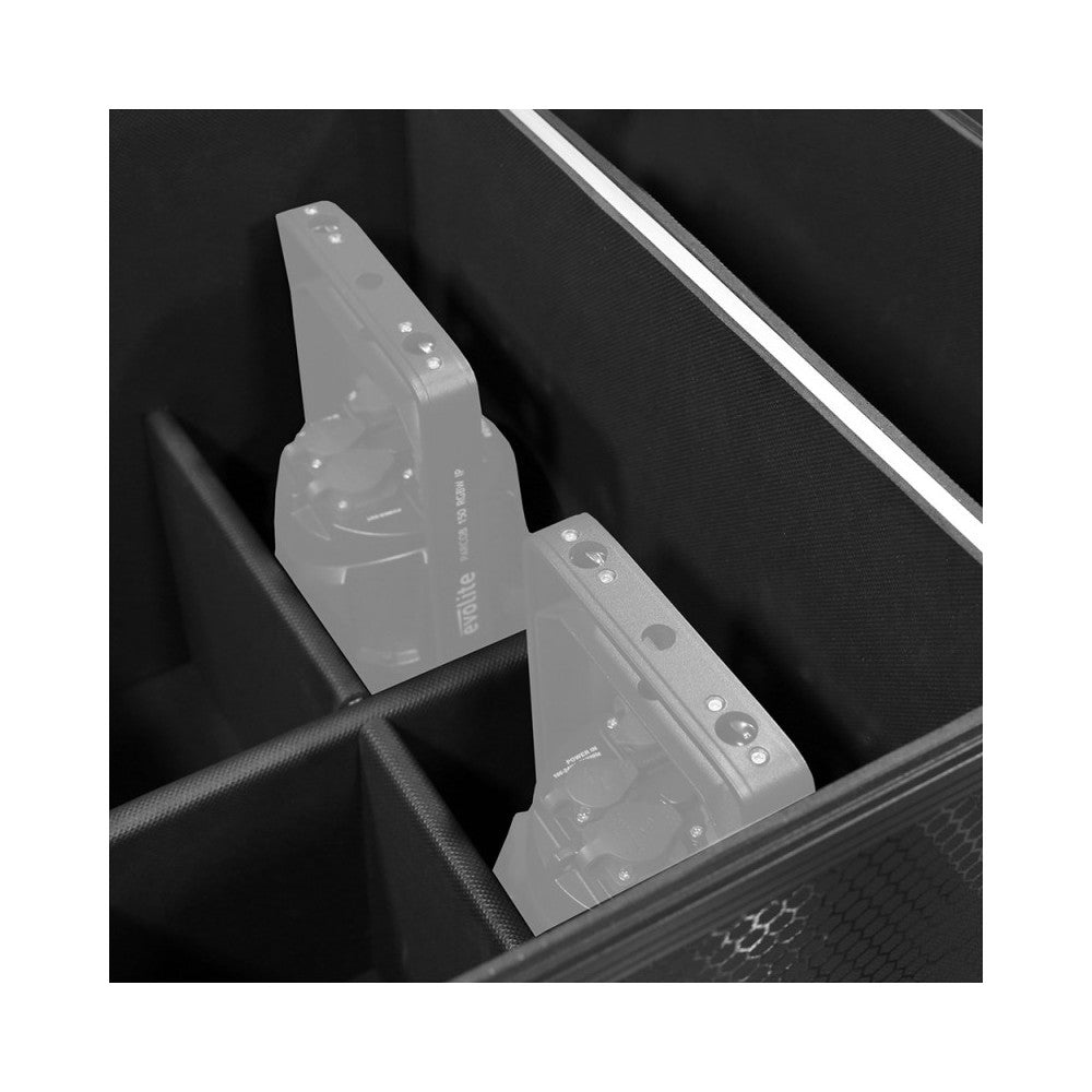 Flight case de transporte Evolite diseñado para transportar de forma segura 8 Evolite PARCOB150RGBW-IP