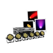 Evolite 12 x 12W RGBWA-UV 6-in-1 LED projector, IP65, delivered in 6 pcs flight case with integrated charger