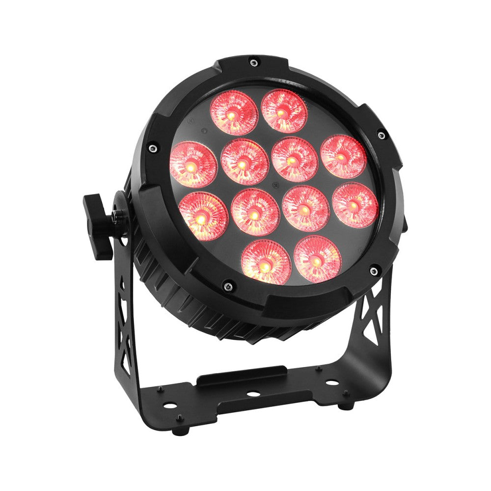 Proyector LED Evolite 12 x 12W RGBWA-UV 6 en 1, IP65, entregado en flight case de 6 unidades con cargador integrado
