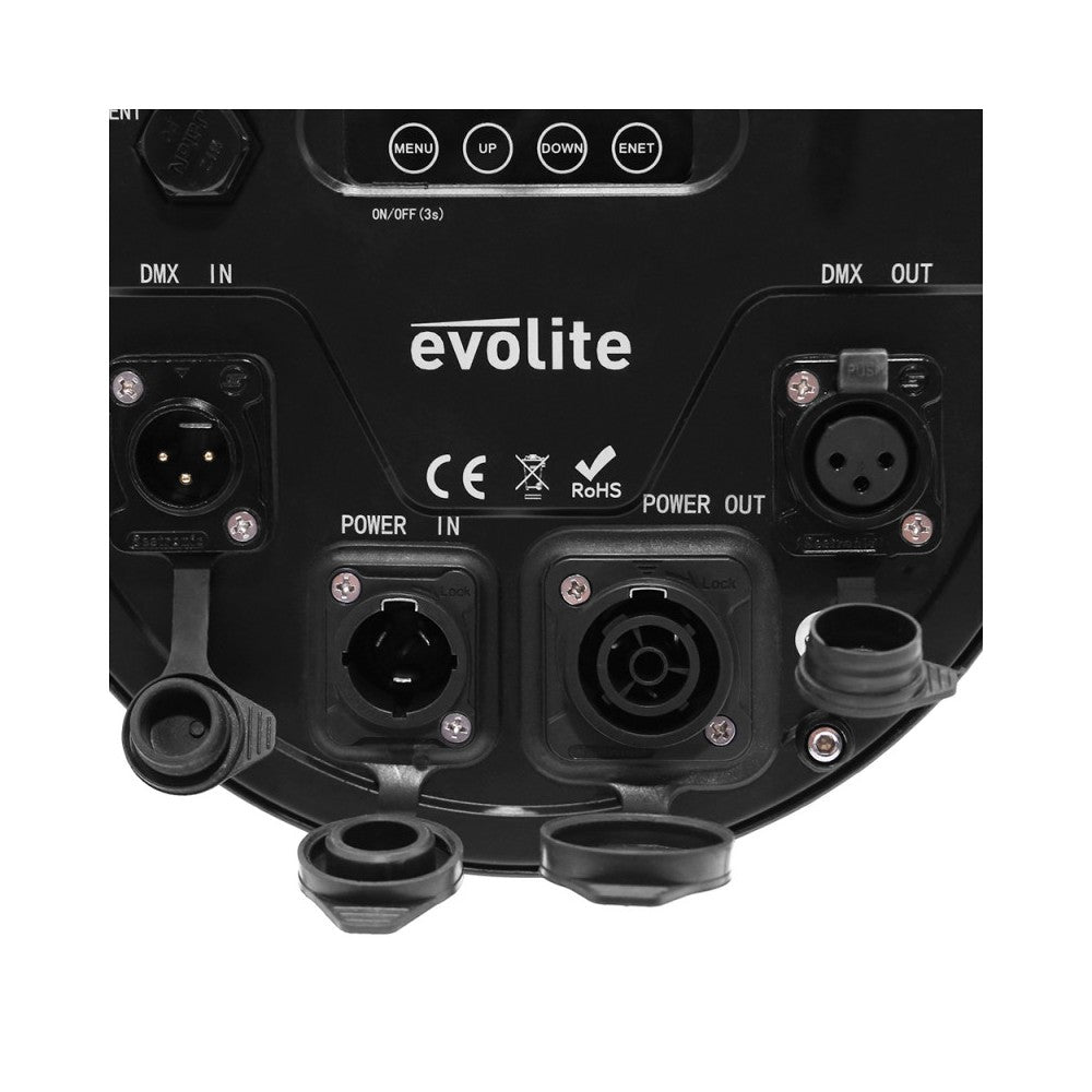 Proyector LED Evolite 12 x 12W RGBWA-UV 6 en 1, IP65, entregado en flight case de 6 unidades con cargador integrado